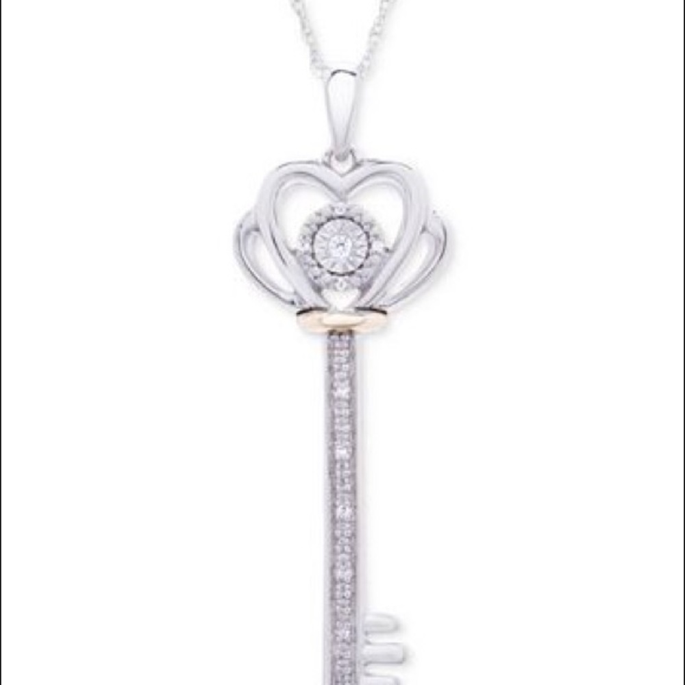 Diamond accent silver key necklace